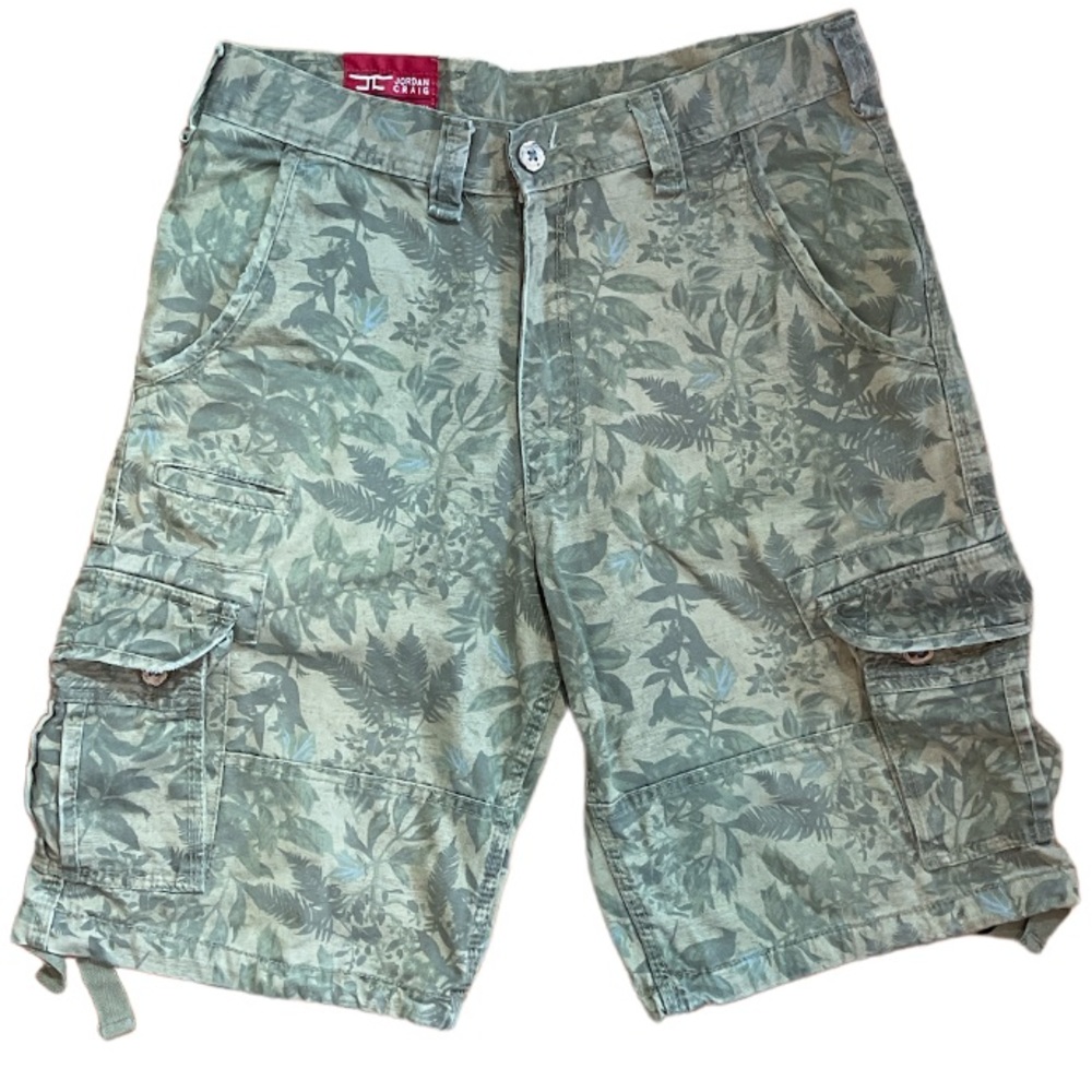 Jordan Craig Army Green Jungle Print Cargo Shorts Size 32